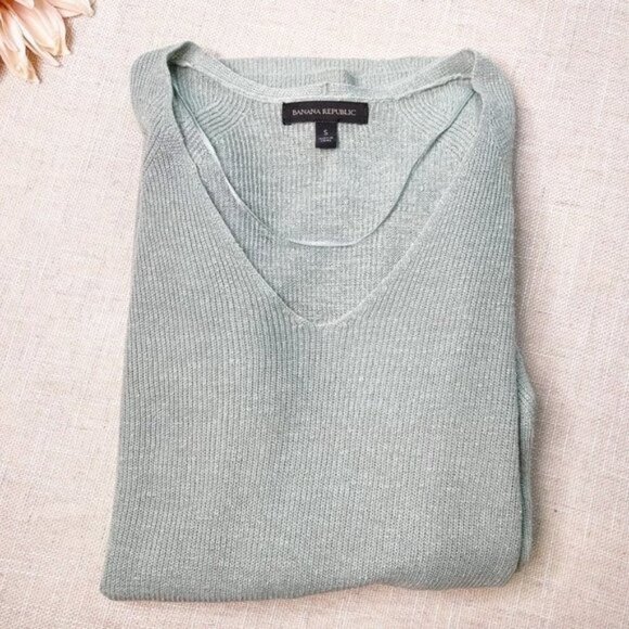 Banana Republic Linen V-Neck Sweater Green Small - Picture 11 of 13